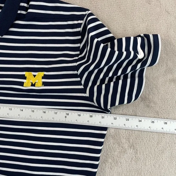 Nike x Michigan Wolverines Polo Shirt Men Medium Blue White Striped Performance - Picture 7 of 9